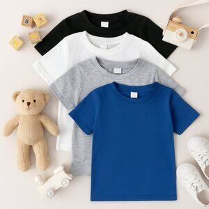 NEW Toddler No Logo Crewneck Short Sleeve Neutral Plain TShirts 1-2Y/90 (4 Pack)